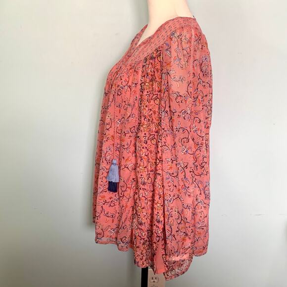 French Connection Pink Savana Sheer Folk Top Size 4US - Picture 5 of 10